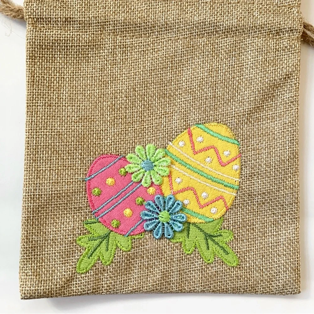 Pier 1 Easter eggs appliques burlap gift bags set of 4